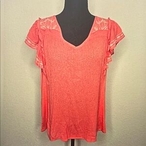 Elegant Coral Blouse with Embroidered Accents